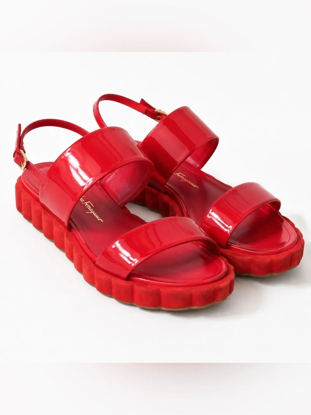 Salvatore Ferragamo Luisa Coral Patent Leather Sandals Size 8 NWOT